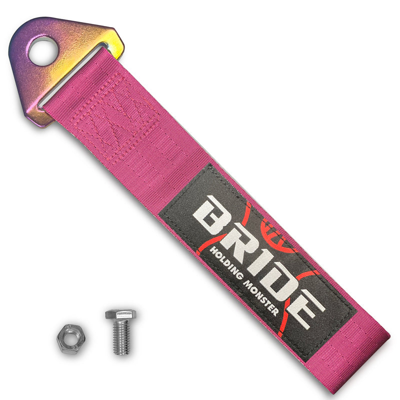 JDM BRIDE Racing NEO CHROME HIGH STRENGTH Pink Tow Strap for Front