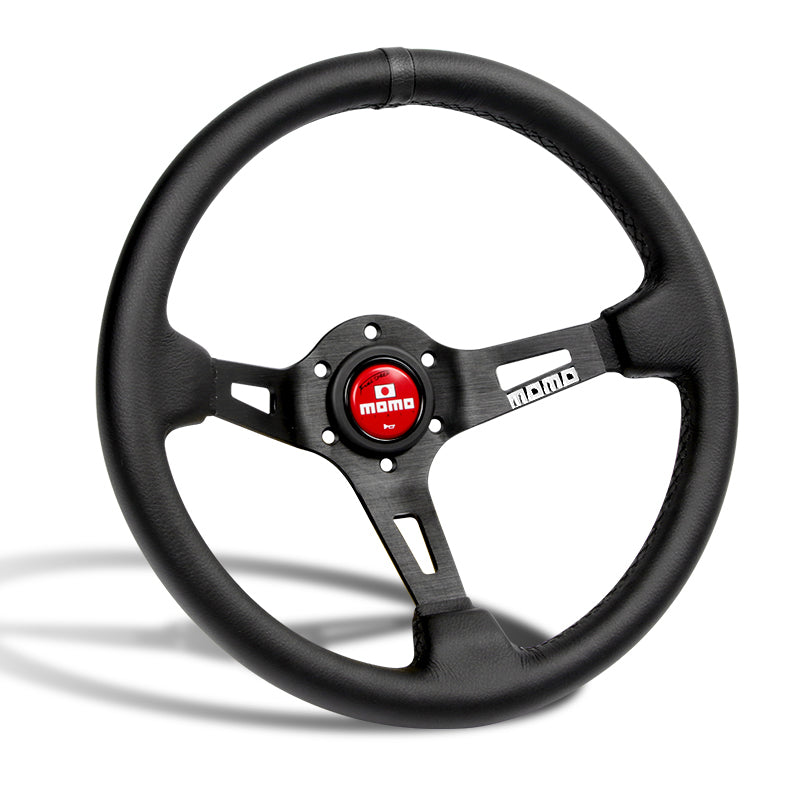 Black Line 350mm MOMO Racing Steering Wheel Microfiber Leather