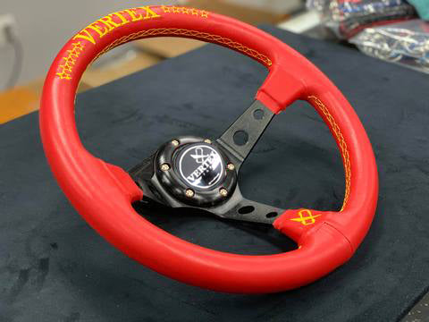 330mm Vertex Red Genuine Leather Drift Steering Wheels with Yellow Emb –  MAKOTO_JDM