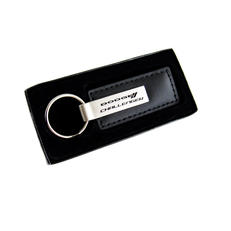 For Dodge Challenger Key Ring Black Leather Rectangular Keychain