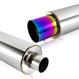 JDM N1 Style Universal 3" Inlet 4" Outlet Deep And Smooth Tone, Removable Silencer Pre-attached, Weld-On T-304 Exhaust Muffler -Rainbow Burnt Tip