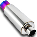 JDM N1 Style Universal 3" Inlet 4" Outlet Deep And Smooth Tone, Removable Silencer Pre-attached, Weld-On T-304 Exhaust Muffler -Rainbow Burnt Tip