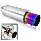 JDM N1 Style Universal 3" Inlet 4" Outlet Deep And Smooth Tone, Removable Silencer Pre-attached, Weld-On T-304 Exhaust Muffler -Rainbow Burnt Tip