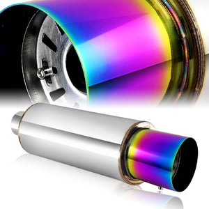 JDM N1 Style Universal 2.5" Inlet 4" Outlet Deep And Smooth Tone, Removable Silencer Pre-attached, Weld-On T-304 Exhaust Muffler -Rainbow Burnt Tip