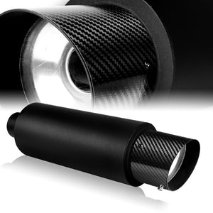 JDM N1 Style Universal 2.5" Inlet 4" Outlet Deep And Smooth Tone, Removable Silencer Pre-attached, Weld-On T-304 Exhaust Slant Tip High Flow Muffler -Black With Real Carbon Fiber Tip