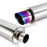 JDM N1 Style Universal 2.5" Inlet 4" Outlet Deep And Smooth Tone, Removable Silencer Pre-attached, Weld-On T-304 Exhaust Slant Tip High Flow Muffler -Rainbow Burnt Tip