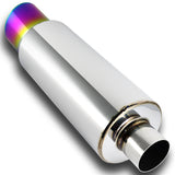 JDM N1 Style Universal 2.5" Inlet 4" Outlet Deep And Smooth Tone, Removable Silencer Pre-attached, Weld-On T-304 Exhaust Slant Tip High Flow Muffler -Rainbow Burnt Tip