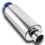 JDM N1 Fireball Slant Style Universal 2.5" Inlet 4" Outlet Deep And Smooth Tone, Removable Silencer Pre-attached, Weld-On T-304 Exhaust High Flow Muffler -Blue Burnt Tip