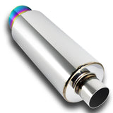 JDM N1 Fireball Slant Style Universal 2.5" Inlet 4" Outlet Deep And Smooth Tone, Removable Silencer Pre-attached, Weld-On T-304 Exhaust High Flow Muffler -Rainbow Burnt Tip