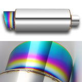 JDM N1 Fireball Slant Style Universal 2.5" Inlet 4" Outlet Deep And Smooth Tone, Removable Silencer Pre-attached, Weld-On T-304 Exhaust High Flow Muffler -Rainbow Burnt Tip