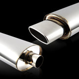 Euro Style Universal 2.5" Inlet 5.5" Outlet Deep And Smooth Tone Weld-On T-304 Exhaust High Flow Oval Tip Muffler -Chrome