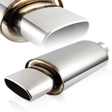 Euro Style Universal 2.5" Inlet 5.5" Outlet Deep And Smooth Tone Weld-On T-304 Exhaust High Flow Oval Tip Muffler -Chrome