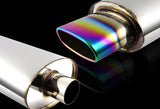 Euro Style Universal 2.5" Inlet 5.5" Outlet Deep And Smooth Tone Weld-On T-304 Exhaust High Flow Oval Tip Muffler -Rainbow Burnt Tip