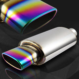 Euro Style Universal 2.5" Inlet 5.5" Outlet Deep And Smooth Tone Weld-On T-304 Exhaust High Flow Oval Tip Muffler -Rainbow Burnt Tip