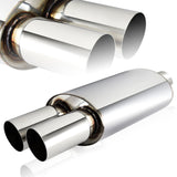 DTM Dual Tip Style Universal 2.5" Inlet 3" Outlet Deep And Smooth Tone Weld-On T-304 Exhaust High Flow Dual Tip Muffler -Chrome