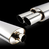 DTM Dual Slant Tip Style Universal 2.5" Inlet 3" Outlet Deep And Smooth Tone Weld-On T-304 Exhaust High Flow Dual Tip Muffler -Chrome