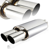 DTM Dual Slant Tip Style Universal 2.5" Inlet 3" Outlet Deep And Smooth Tone Weld-On T-304 Exhaust High Flow Dual Tip Muffler -Chrome