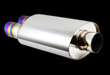 DTM Dual Slant Tip Style Universal 2.5" Inlet 3" Outlet Deep And Smooth Tone Weld-On T-304 Exhaust High Flow Dual Tip Muffler -Rainbow Burnt Tip