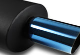 DTM Slant Tip Style Universal 2.5" Inlet 3" Outlet Deep And Smooth Tone Weld-On T-304 Exhaust High Flow Black Ceramic Coated Muffler -Blue Tip