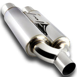 DTM Dual Body Tip Style Universal 2.5" Inlet 3.5" Outlet Deep And Smooth Tone Weld-On T-304 Exhaust High Flow Dual Tip Muffler -Chrome