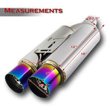 DTM Dual Body Tip Style Universal 2.5" Inlet 3.5" Outlet Deep And Smooth Tone Weld-On T-304 Exhaust High Flow Dual Tip Muffler -Rainbow Burnt Tip