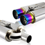 DTM Dual Body Tip Style Universal 2.5" Inlet 3.5" Outlet Deep And Smooth Tone Weld-On T-304 Exhaust High Flow Dual Tip Muffler -Rainbow Burnt Tip