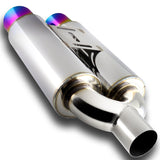 DTM Dual Body Tip Style Universal 2.5" Inlet 3.5" Outlet Deep And Smooth Tone Weld-On T-304 Exhaust High Flow Dual Tip Muffler -Rainbow Burnt Tip