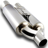 DTM Dual Body Slant Tip Style Universal 2.5" Inlet 3.5" Outlet Deep And Smooth Tone, Removable Silencer Pre-attached, Weld-On T-304 Exhaust High Flow Dual Tip Muffler -Chrome