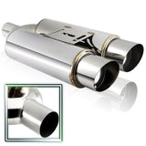 DTM Dual Body Slant Tip Style Universal 2.5" Inlet 3.5" Outlet Deep And Smooth Tone, Removable Silencer Pre-attached, Weld-On T-304 Exhaust High Flow Dual Tip Muffler -Chrome