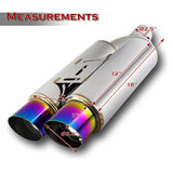 DTM Dual Body Slant Tip Style Universal 2.5" Inlet 3.5" Outlet Deep And Smooth Tone, Removable Silencer Pre-attached, Weld-On T-304 Exhaust High Flow Dual Tip Muffler -Rainbow Burnt Tip