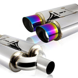 DTM Dual Body Slant Tip Style Universal 2.5" Inlet 3.5" Outlet Deep And Smooth Tone, Removable Silencer Pre-attached, Weld-On T-304 Exhaust High Flow Dual Tip Muffler -Rainbow Burnt Tip