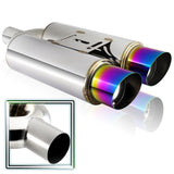 DTM Dual Body Slant Tip Style Universal 2.5" Inlet 3.5" Outlet Deep And Smooth Tone, Removable Silencer Pre-attached, Weld-On T-304 Exhaust High Flow Dual Tip Muffler -Rainbow Burnt Tip