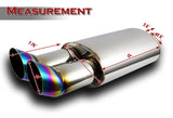 DTM Dual Angle Tip Style Universal 2.5" Inlet 3" Outlet Deep And Smooth Tone Weld-On T-304 Exhaust Muffler -Rainbow Burnt