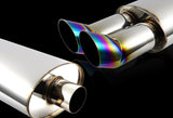 DTM Dual Angle Tip Style Universal 2.5" Inlet 3" Outlet Deep And Smooth Tone Weld-On T-304 Exhaust Muffler -Rainbow Burnt