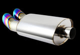 DTM Dual Angle Tip Style Universal 2.5" Inlet 3" Outlet Deep And Smooth Tone Weld-On T-304 Exhaust Muffler -Rainbow Burnt