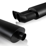 DTM Dual Angle Tip Style Universal 2.5" Inlet 3" Outlet Deep And Smooth Tone Weld-On T-304 Exhaust Muffler -Black