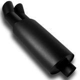 DTM Dual Angle Tip Style Universal 2.5" Inlet 3" Outlet Deep And Smooth Tone Weld-On T-304 Exhaust Muffler -Black