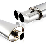 DTM Dual Angle Tip Style Universal 2.5" Inlet 3" Outlet Deep And Smooth Tone Weld-On T-304 Exhaust Muffler -Chrome