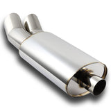 DTM Dual Angle Tip Style Universal 2.5" Inlet 3" Outlet Deep And Smooth Tone Weld-On T-304 Exhaust Muffler -Chrome