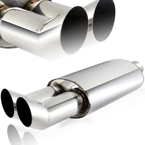 DTM Dual Angle Tip Style Universal 2.5" Inlet 3" Outlet Deep And Smooth Tone Weld-On T-304 Exhaust Muffler -Chrome