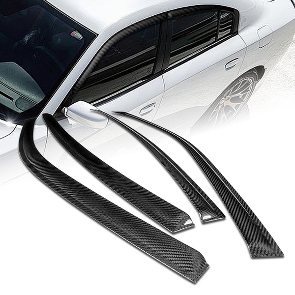 Real Carbon Fiber Tape On Side Window Sun Shield Rain Guard Visor For 2011 - 2021 Dodge Charger 4PCS