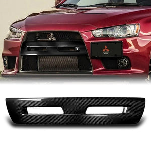 For 2008 - 2015 Mitsubishi Lancer Evolution EVO 10 Only Real Carbon Fiber Front Bumper Grille Grill Outline Trim Overlay Cover