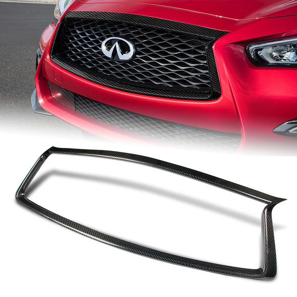 For 2018 - 2021 Infiniti Q50 Real Carbon Fiber Front Bumper Grille Grill Outline Trim Overlay Cover