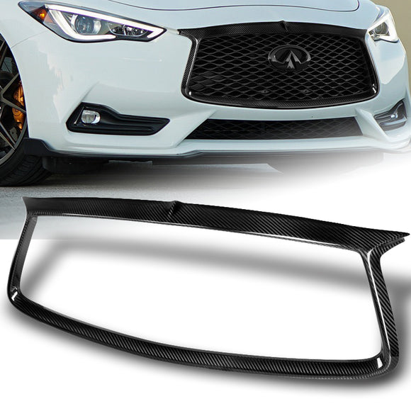 For 2017 - 2022 Infiniti Q60 Real Carbon Fiber Front Bumper Grille Grill Outline Trim Overlay Cover