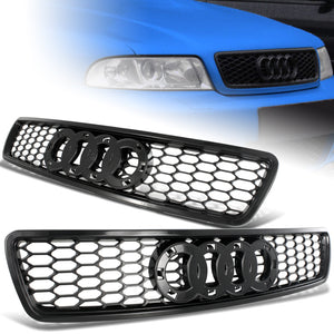 RS4 Style For 1996 - 2001 Audi A4 S4 B5 Front Bumper Mesh Grille Grill Outline Trim Overlay Cover -Black ABS