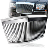 Vertical Phantom Style For 2005 - 2010 Chrysler 300 300C Front Bumper Grille Grill Outline Trim Overlay Cover -Chrome ABS