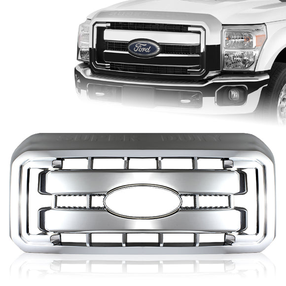 For 2011 - 2016 Ford F250 F350 F450 F550 Super Duty Front Bumper Grille Grill Outline Trim Overlay Cover -Chrome