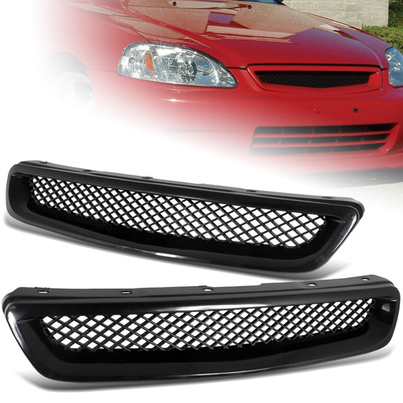 JDM Type-R Style For 1996 - 1998 Honda Civic Front Bumper Mesh Grille Grill Outline Trim Overlay Cover -Black ABS