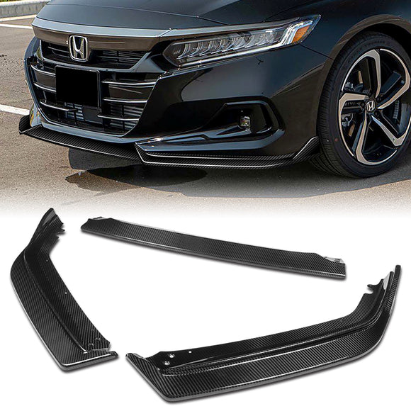 For 2021-2022 Honda Accord Sedan Carbon Fiber Front Bumper Body Splitter Spoiler Lip 3PCS