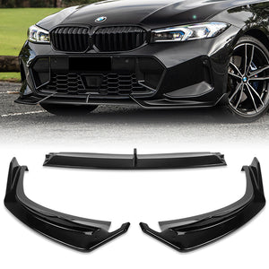 For 2023-2024 BMW 3-Series G20 M-Sport GT-Style Painted Black Front Bumper Body Splitter Spoiler Lip 3PCS